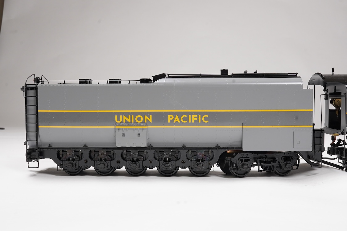 A Gauge One Aster Hobbies live steam Union Pacific Challenger 4-6-6-4 tender locomotive, 3977, the factory ‘Built Up’ version, spirit fired working four cylinder motion, with assembly instructions, operating instructions